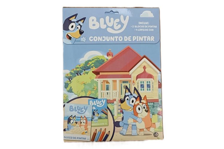 Bluey: Conjunto de pintar com dois blocos e lápis de cor